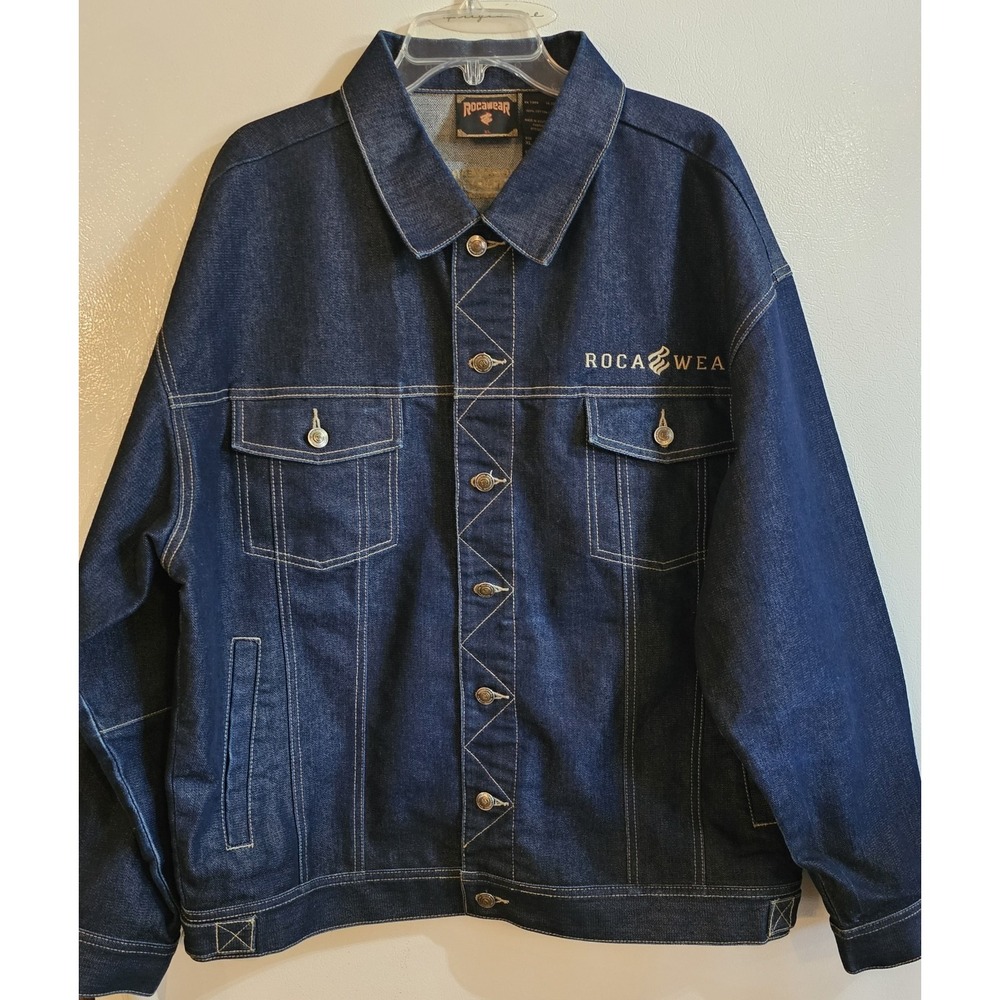 Vintage Y2K Rocawear Dark Denim Jacket XL Embroidered Logo‎ Hip Hop Streetwear